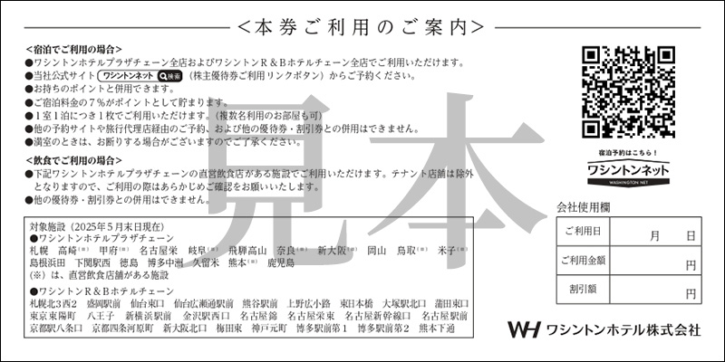 株主優待券裏
